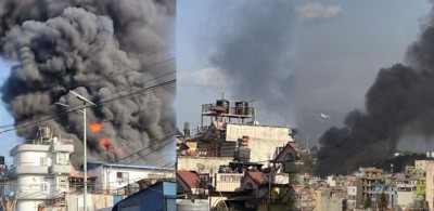  काठमाडौंको गैरीगाउँस्थित काठ गोदाममा आगलागी 