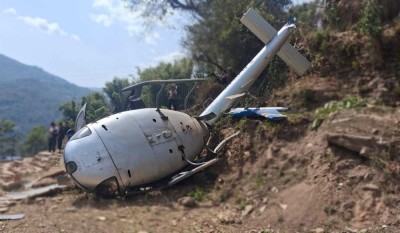  हेलिकोप्टर दुर्घटना : चालकले तत्कालै इञ्जिन अफ गरेकाले मानवीय क्षति भएन 