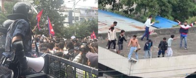  जेनजी ब्यारिकेड तोडेर संसद् भवन परिसरभित्र छिरे, प्रहरीद्वार अश्रुग्यास प्रहार 