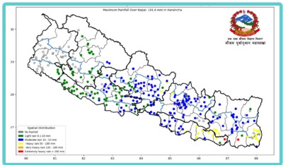  पछिल्लो २४ घण्टामा मोरङमा २१० मिलिमिटर वर्षा,  काठमाडौँ कति ? 