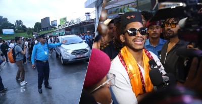  एमएफएनको उपाधि जितेका रवीन्द्र ढाँटको विमानस्थलमा भव्य स्वागत 