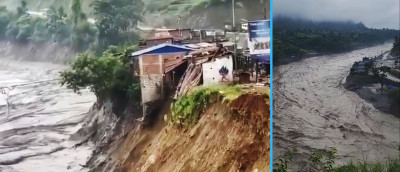  भोटेकोसीमा पानीको बहाब बढ्दा त्रिशूली नदीले धादिङमा ४ घर बगायो 